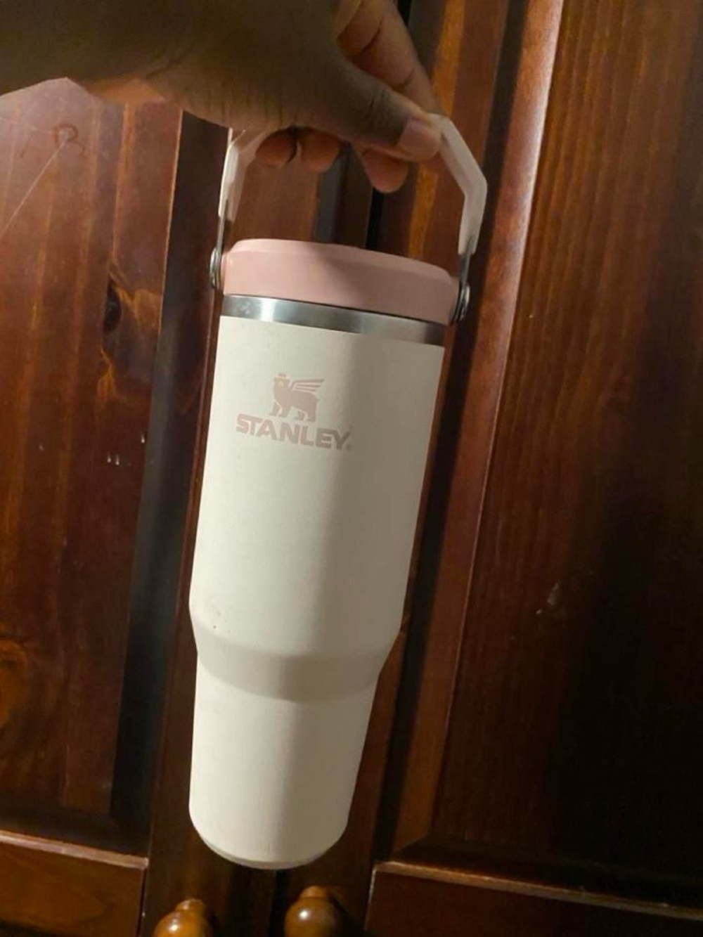 Stanley White and Pink Insulated Travel Tumbler with Handle